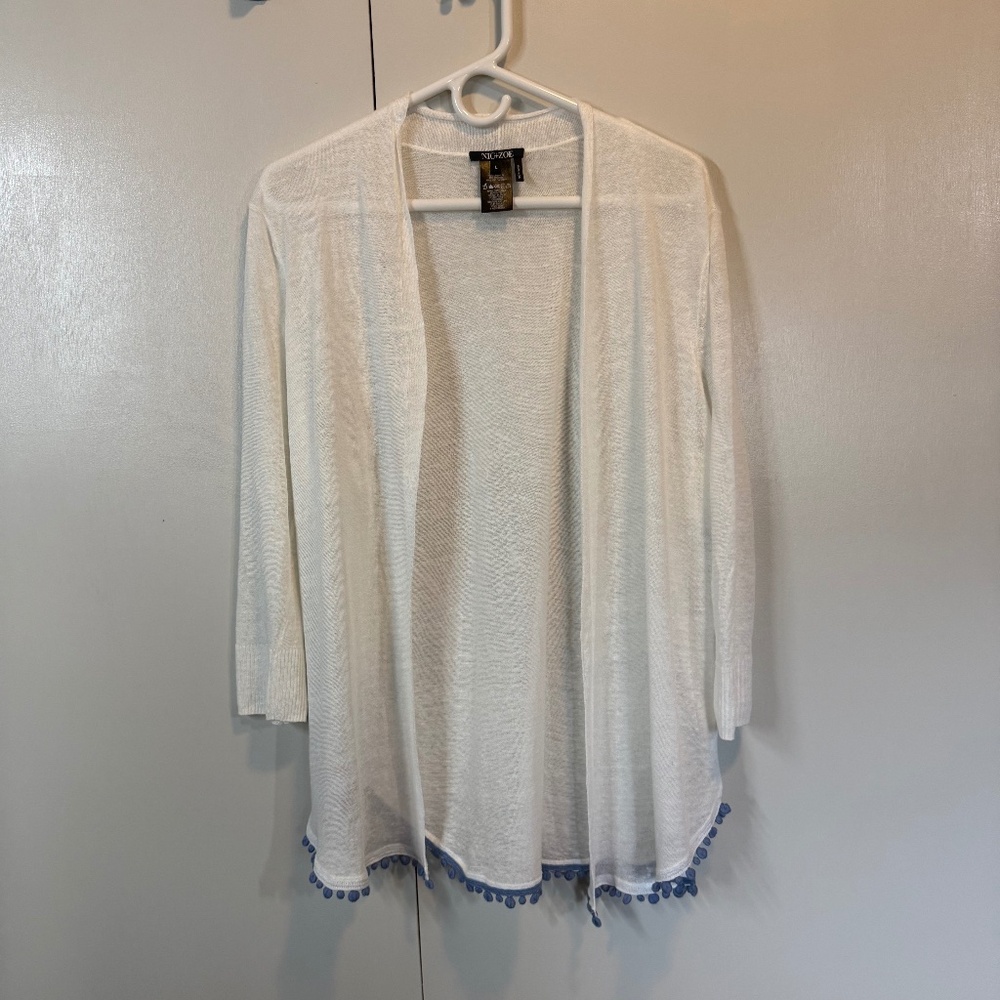 NIC+ZOE White Pompom Cardigan